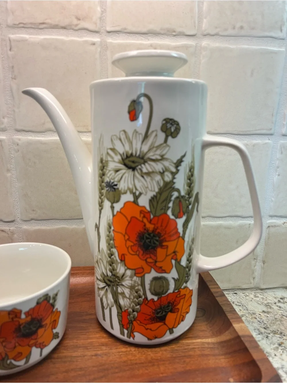 J & G Meakin of England Vtg Floral Porcelain Coffee/Tea Set Orange Poppies